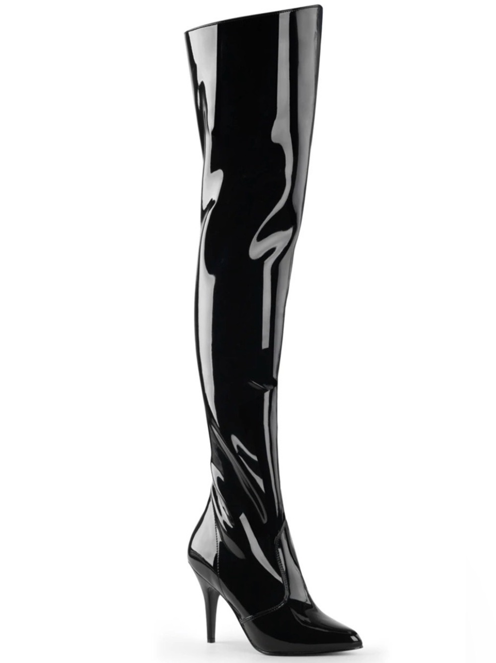Pleaser Black Patent Over-the-Knee Stiletto Boots
